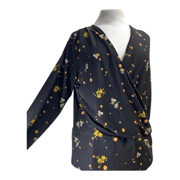 Dorothy Perkins Floral Blouse Top Long Sleeves Black Wrap Front Stretch UK 12 - Picture 4 of 15